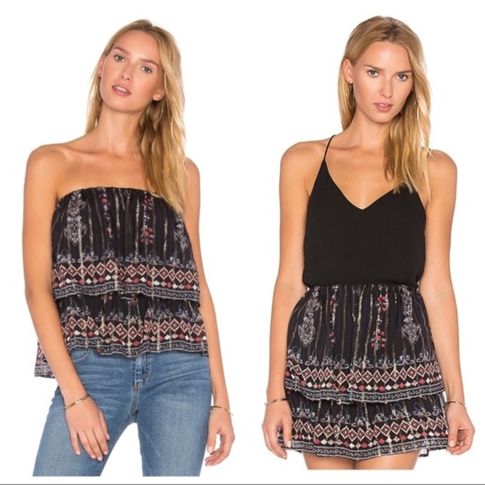 NWOT JOIE Lyane Black Silk Printed Pull On Top / Skirt L -Versatile!